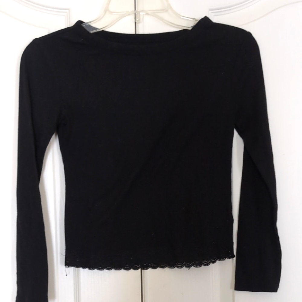 Justice Big Girl Black Fitted Ribbed Blouse
